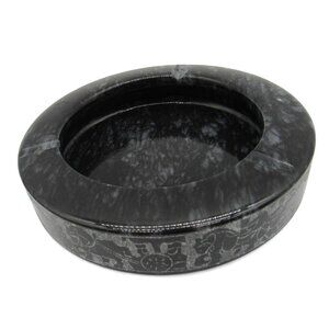 Black MARBLE ASHTRAY Chariot Horse Drawn Carriage Etched 6 Inches Vintage